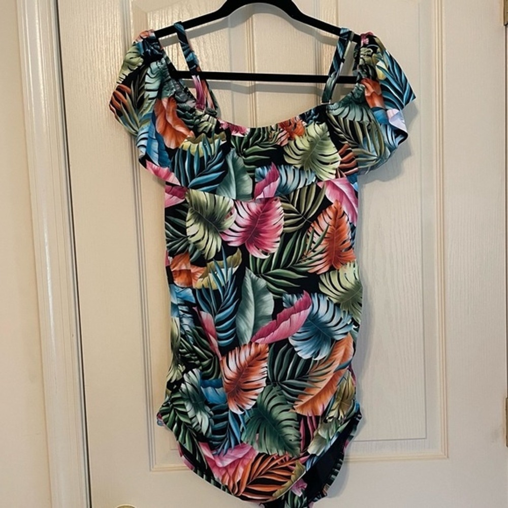 Swim Solutions Tummy Control Tropical Print One Piece Swimsuit Size 24W - Picture 11 of 12